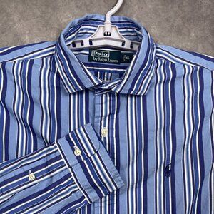 Vintage Polo Ralph Lauren Button Up Shirt Mens XL Blue Striped Preppy Casual